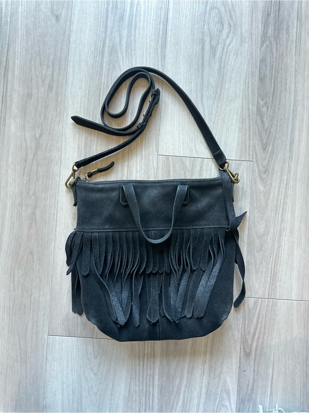 Madewell Black Fringe Suede Crossbody Purse - Women Bags